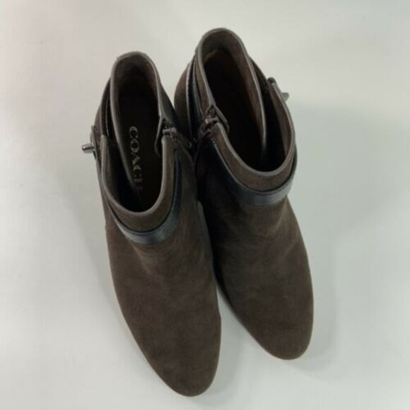 Coach Suede Bootie Harness Block Heel Signature Coach Lock Detail 8.5 - Picture 12 of 12